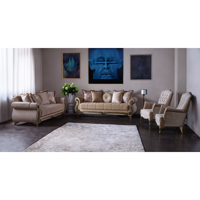 Hokku Designs Reytel 3 Piece Velvet Living Room Set Wayfair